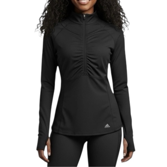 Adidas Performance Climalite Dark Gray ULT Half Zip Ruched Workout Run Yoga Top - Picture 10 of 10